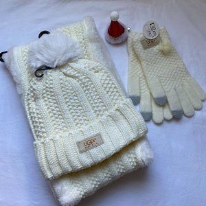 UGG White Hat, Infinity Scarf & Glove Set